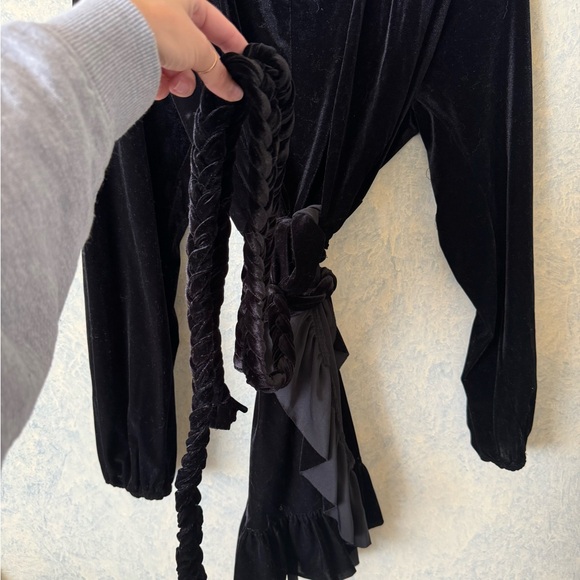 Misa Los Angeles | Black Velvet Wrap dress with braided tie side - Picture 5 of 5